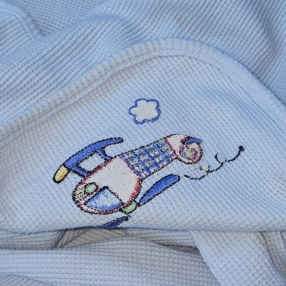 VTG Circo Blue Baby Blanket Helicopter Thermal Embroidered Boy Y2K 2000s Waffle - Picture 4 of 9